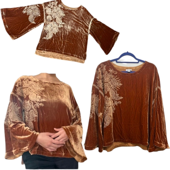 Sundance Dreams Harvest Caramel Orange Embroidered Velvet Tunic Whimsigoth XS - Picture 11 of 16